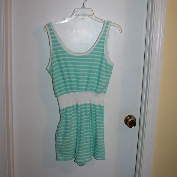 Vintage Rompin Rage Green and White Terry Cloth Romper - Picture 1 of 2
